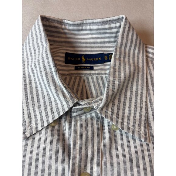 Ralph Lauren Classic Fit Striped Button-Down Shirt Mens XL-TG- Gray & White - Picture 2 of 11